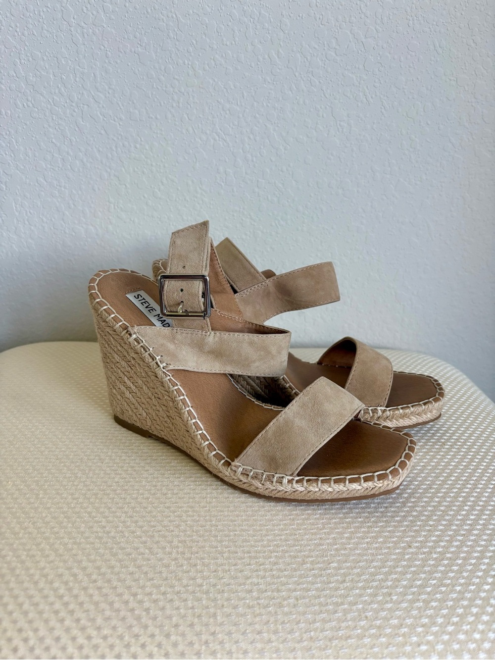 Steve Madden Beige/Tan Suede Espadrille Wedge Sandals
